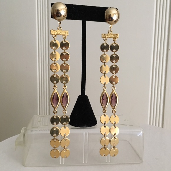 Vintage Jewelry - Extra Long Vintage Coin Chain Dangle Gold Earrings